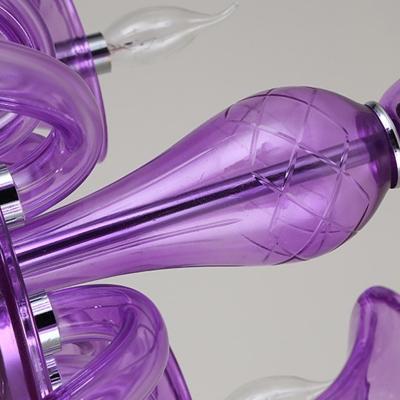 Candelabra Chandelier Light Fixture Modern Hand-Cut Crystal 6 Heads Purple Suspension Pendant for Restaurant
