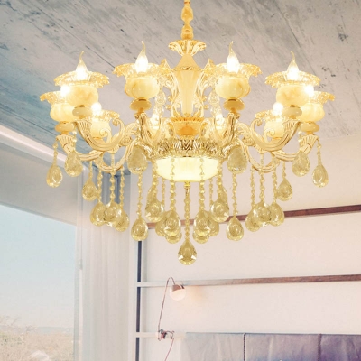 Candle Hanging Chandelier Contemporary Crystal 8/10 Lights Living Room Ceiling Pendant in White