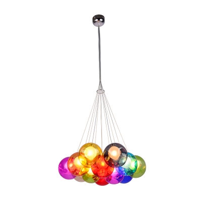 Chrome Globe Pendant Chandelier Modernist Colorful Dimpled Blown Glass 10/15/25 Lights Hanging Ceiling Light