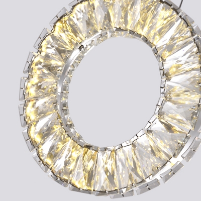 Circle Cluster Pendant Light Modernist Crystal 3 Heads Nickel Suspended Lighting Fixture