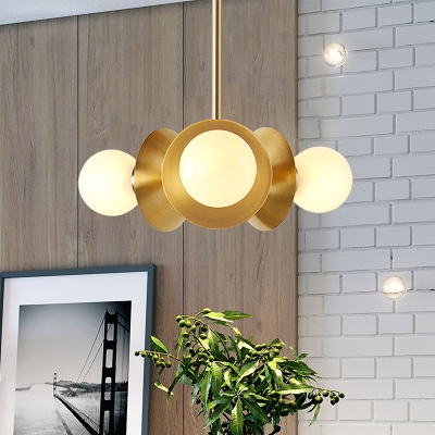 Circular Chandelier Lighting Contemporary Metal 3 Heads Gold Pendant Light Fixture