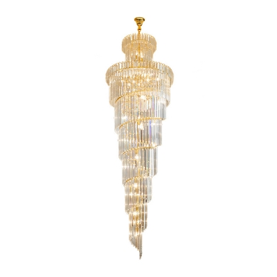 Clear Crystal Block Swirl Hanging Light Fixture Traditional 12 Heads Stairway Chandelier Light