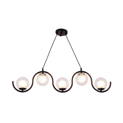 Clear Glass Globe-Shaped Island Lighting Modern Style 3/5 Lights Hanging Ceiling Light in Black