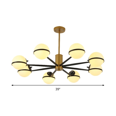 Coffee Finish Round Chandelier Light Contemporary Style 8 Heads Ivory Glass Hanging Ceiling Light