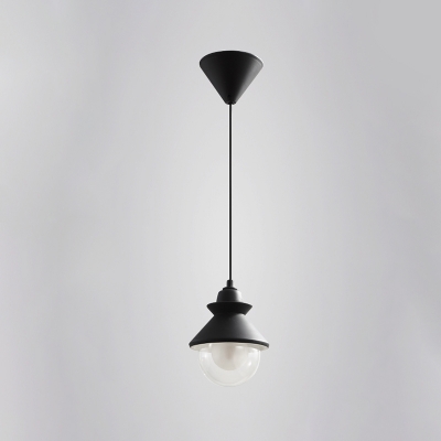 Cone Hanging Lamp Simple Metal 1 Light Black Suspension Pendant with Clear Glass Shade