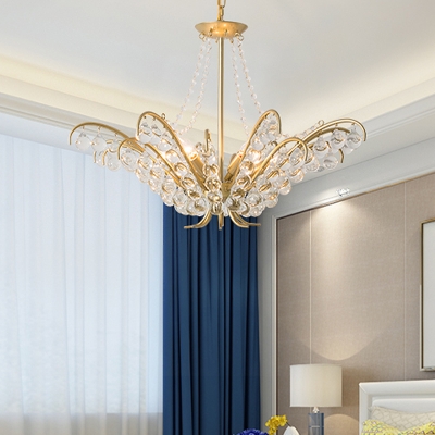 Crystal Gold Chandelier Lighting Fixture Candelabra 6 Lights Traditional Hanging Ceiling Light for Bedroom