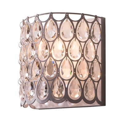 Crystal Half Cylinder Wall Lighting Idea Traditional 1 Light Bedroom Sconce Light Fixture in White