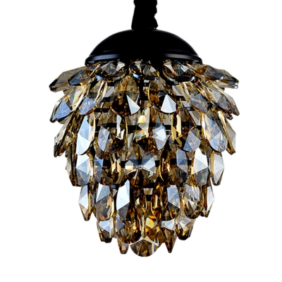 Crystal Pinecone Chandelier Pendant Light Contemporary 2 Lights Ceiling Lamp in Gold/Black