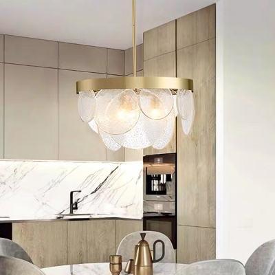 Crystal Round Chandelier Lighting Minimalist 6 Lights Dining Room Ceiling Hang Fixture in Brass