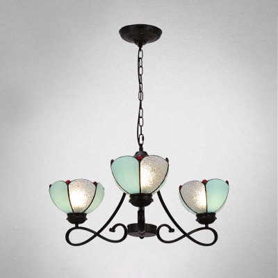 Curving Arm Pendant Chandelier 3/6/8 Lights White/Blue/Beige Glass Baroque Stylish Hanging Ceiling Light in Black