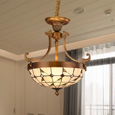 Cut Glass White Pendant Chandelier Bowl 3 Lights Tiffany Hanging Lamp for Hallway, 16