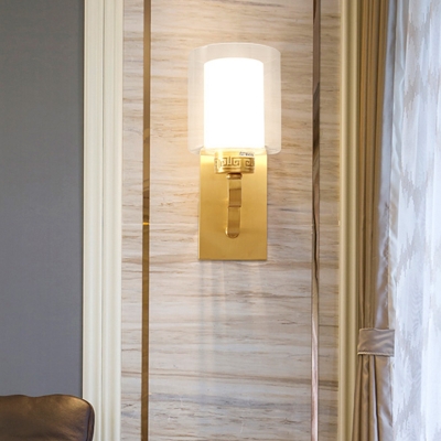 Cylinder Double Glass Wall Sconce Fixture Modern Stylish 1 Light Bedroom Wall Lighting in Brass