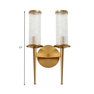 Cylindrical Bedroom Wall Mount Light Minimal Crackle Glass 1/2 Heads Gold Wall Lighting Fixture