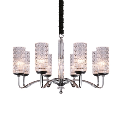 Dimpled Crystal Chrome Chandelier Lamp Cylinder 8 Heads Modern Pendant Light Fixture in Chrome