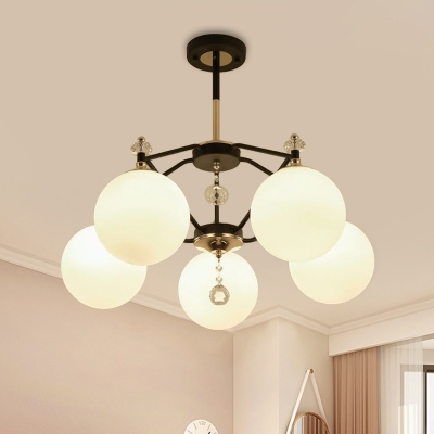 Global Shade Indoor Hanging Chandelier Light Opal Glass 5/8 Lights Modernism Style Pendant Lamp in Black