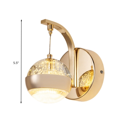 Gold 1/2-Bulb LED Wall Lamp Retro Clear Bubble Crystal Global Wall Mount Light for Living Room