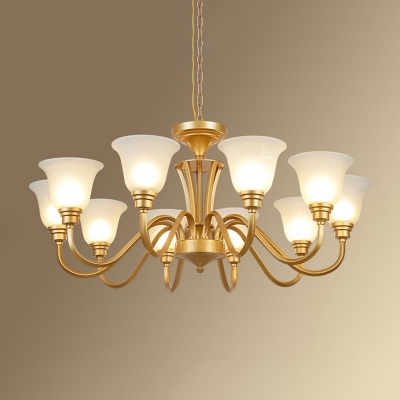 Gold Candle Hanging Chandelier Vintage Opaque Glass 3/5/6 Lights Living Room Ceiling Pendant