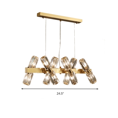 Gold Tube Ceiling Chandelier Traditionary 12/16 Heads Faceted Crystal Hanging Light Kit