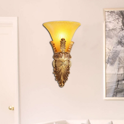 Golden 1 Head Wall Light Fixture Retro Style Resin and Yellow Glass Bell Shade Sconce Light Fixture
