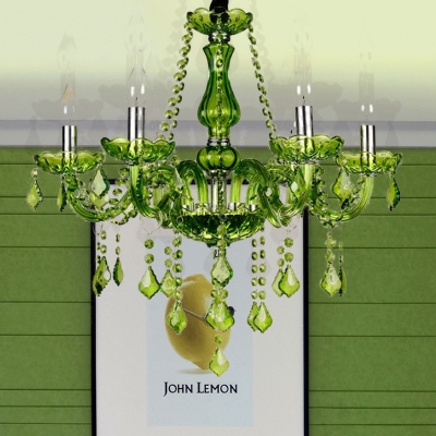 Green Candle Chandelier Light Modernism 6/18 Heads Beveled Crystal Prism Pendant Lighting for Bedroom, 23