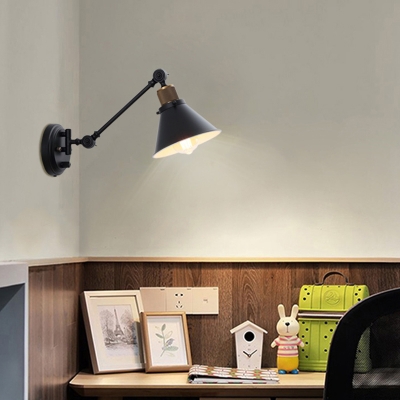 Industrial Cone Wall Lamp Fixture 1 Light Metal Sconce Light Fixture in Black for Bedroom