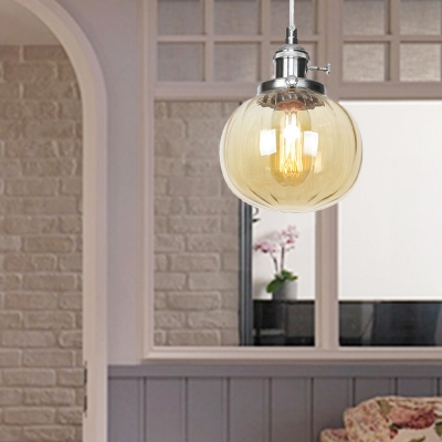 Industrial Globe Ceiling Fixture Amber/Clear Glass 1 Light Living Room Adjustable Hanging Pendant Light in Black/Bronze/Brass