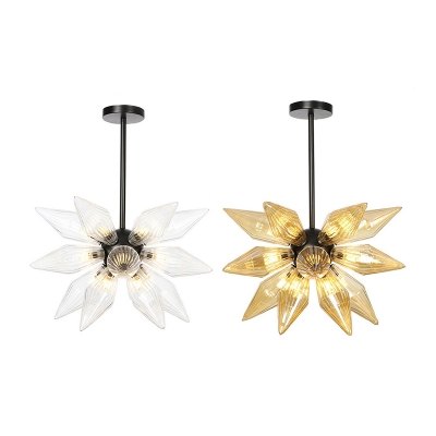 Industrial Style Starburst Hanging Lighting Amber/Clear Glass 9/12/15 Heads Bedroom Hanging Chandelier Lamp