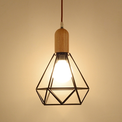 Industrial Urn/Diamond/Pumpkin Pendant Lighting Fixture 1 Light Metal Ceiling Suspension Lamp in Black for Kitchen