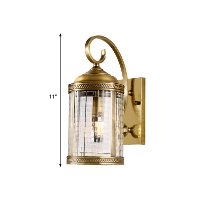 Lantern Foyer Wall Lamp Traditional Metal 1 Head Gold Wall Mounted Light with Clear Glass Shade