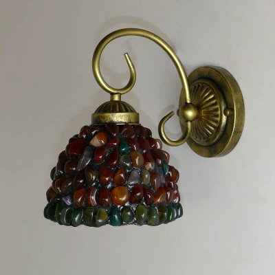 Mediterranean Domed Wall Lighting Fixture 1 Light Stone Sconce Light in Red/Purple for Living Room