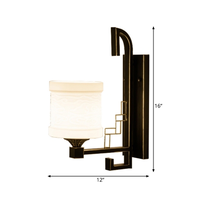 Metal Black Wall Mount Lighting Cylinder 1 Bulb Traditionalism Flush Wall Sconce with Fabric Shade