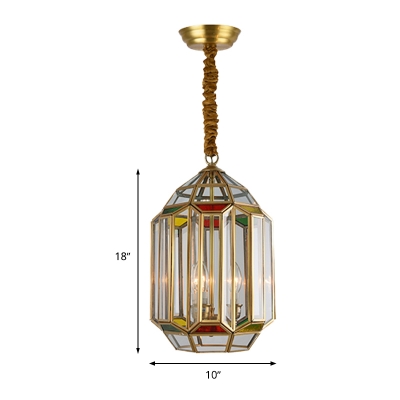 Metal Gold Chandelier Lantern 3 Lights Colonialism Down Lighting Pendant with Clear Glass Shade