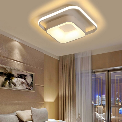 Metal Square Ceiling Light Contemporary White/Gray LED Flush Light Fixture in Remote Control Stepless Dimming/Natural Light