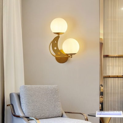 Milky Glass Left/Right Ball Sconce Light Contemporary 2 Bulbs Black/Gold Wall Lamp for Bedroom