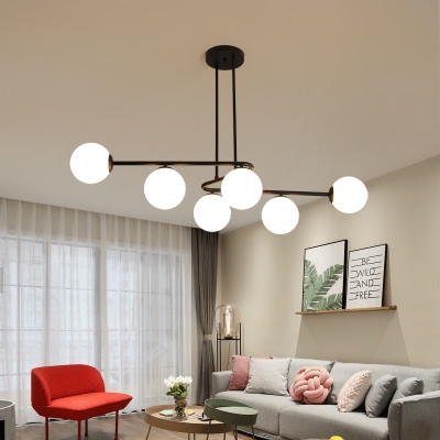 Milky Glass Orb Chandelier Light Modern Black Ceiling Light Fixture for Living Room