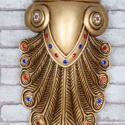 Modern Flared Wall Sconce 1 Light Frosted Glass Wall Light Fixture with Peacock Tail Backplate in Gold