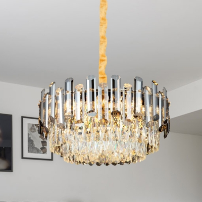Modern Three Layered Chandelier Pendant Light Crystal 10 Lights Living Room Hanging Ceiling Light in Brass