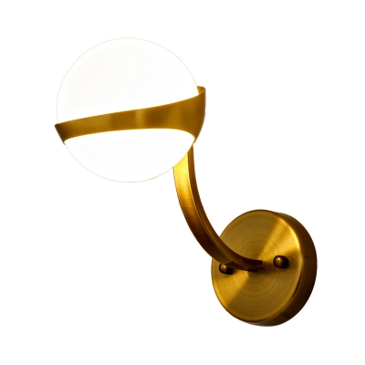 Modernist Milky Glass Ball Wall Light 1/2-Light Brass Sconce Light Fixture with Curved Arm