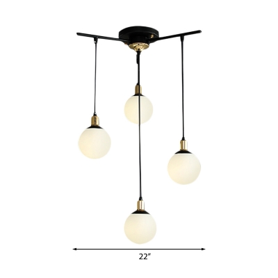 Nordic Ball Chandelier Light with Sputnik Design Opal Satin Glass Multi Light Pendant in Brass