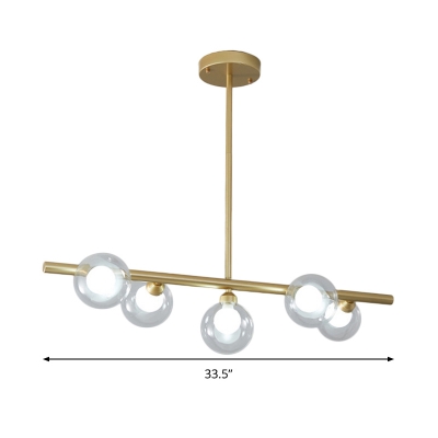 Orb Shade Clear Glass Island Light Fixture Modern Style 5/6 Lights Hanging Ceiling Light in Black/Gold for Dining Room