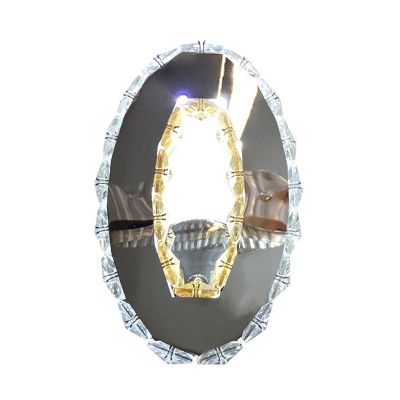 Oval Wall Mounted Light Modernism K9 Crystal LED Chrome Wall Sconce Lighting in Warm/White Light