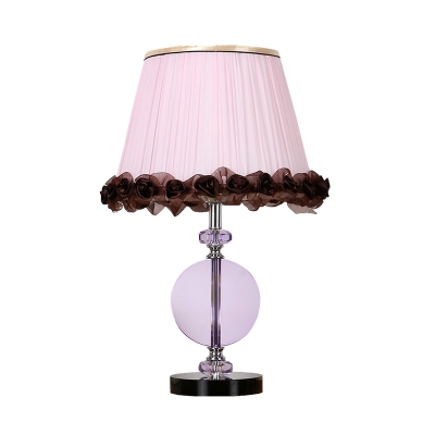 Pink 1 Bulb Night Light Traditional Hand-Cut Crystal Circular Table Lamp for Bedroom