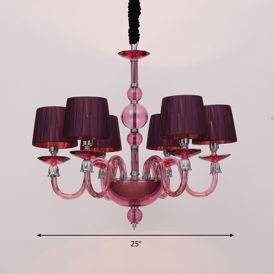 Purple Glass Starburst Hanging Chandelier Tradition 6/8/10 Bulbs Ceiling Suspension Lamp with Conical Fabric Shade
