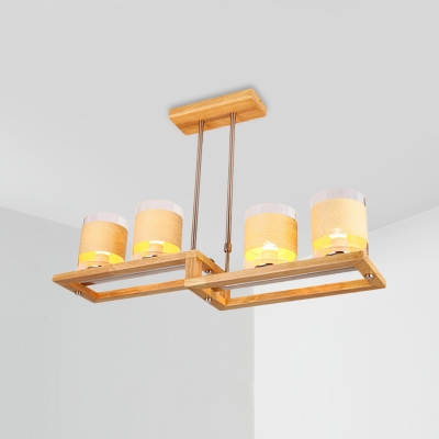 Rectangle Living Room Chandelier Lighting Wood 4 Heads Contemporary Hanging Light Fixture