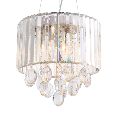 Round Suspension Light Simple Style Clear Faceted Crystal 6 Heads Bedroom Chandelier Lamp