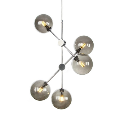 Sphere Dining Room Chandelier Lighting Modernist Smoke Glass 5 Heads Ceiling Pendant Light