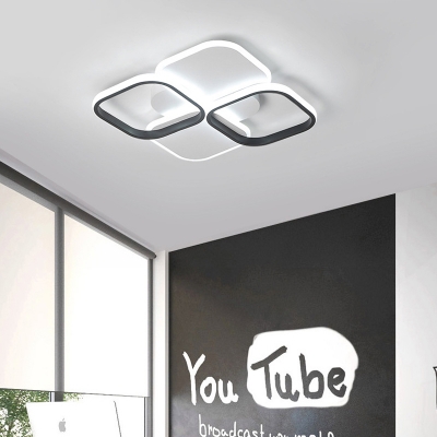 Square Ceiling Fixture Modernism Acrylic White/Black-White LED Ceiling Lighting in Warm/White Light, 16