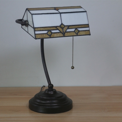 Stained Glass Beaded Task Light Tiffany 1 Head White Table Lamp for Reading Room