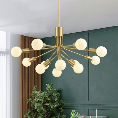 Starburst Chandelier Lamp Modernist Metal 12 Heads Suspended Lighting Fixture in Brass