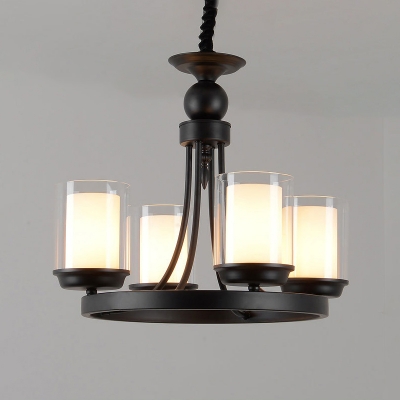 Traditional Cylindrical Chandelier Lighting Fixture 4/6/8 Heads Clear Glass Pendant Ceiling Light in Black